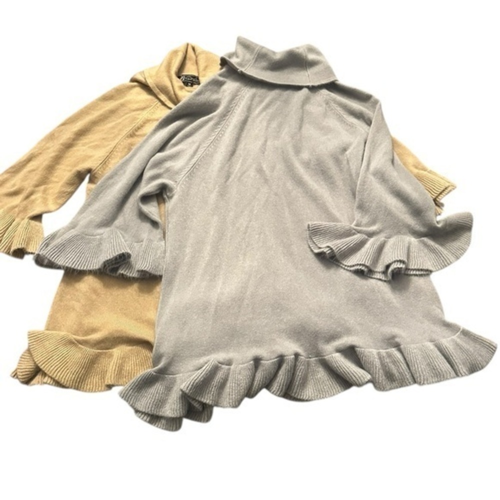 DG2 by Diane Gilman Lux Touch Ruffled Raglan Sweater - Lot of 2 Medium Tan Gray